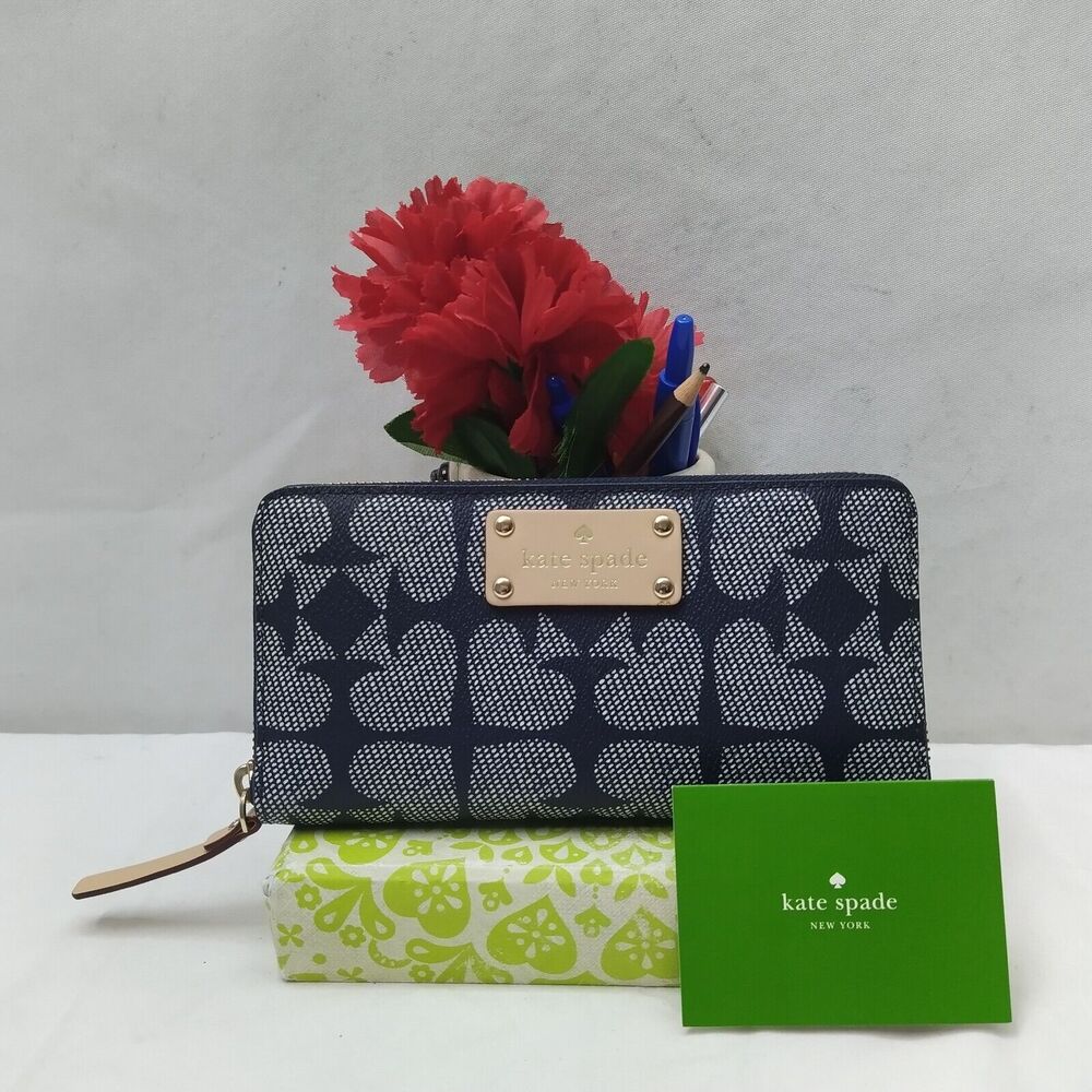 Kate Spade New York Dark Blue Leather Zip Around Credit Card Wallet